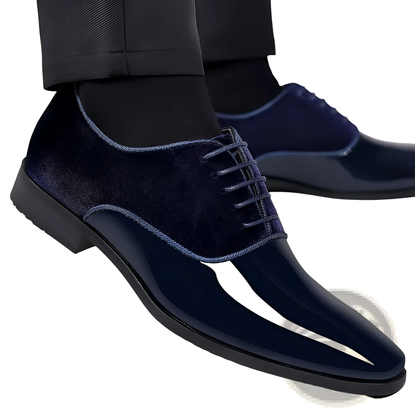 Navy Two Tone Velvet and Patent Leather Oxford Shoes