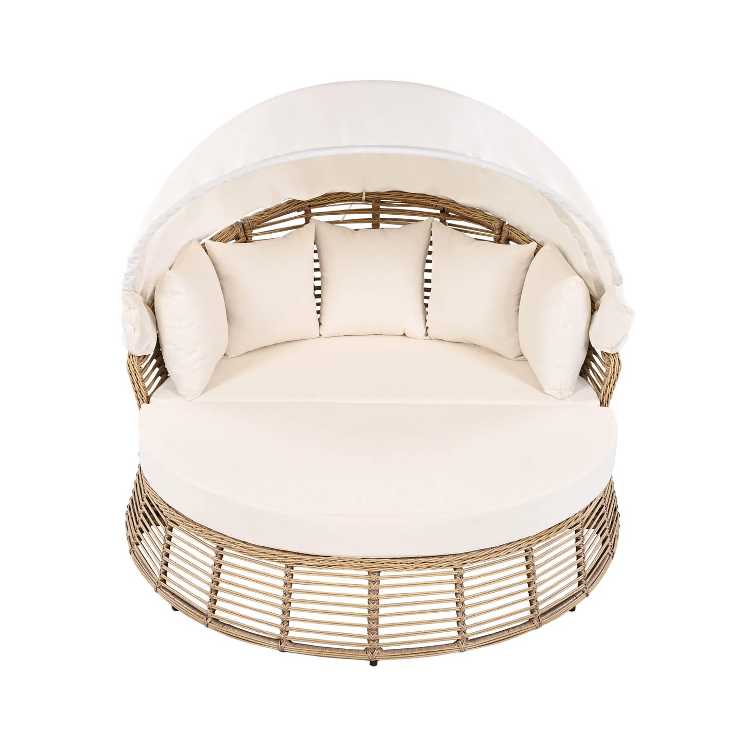 53-Inch Outdoor Patio Rattan Round Wicker Daybed With Retractable Canopy (SAK69241)