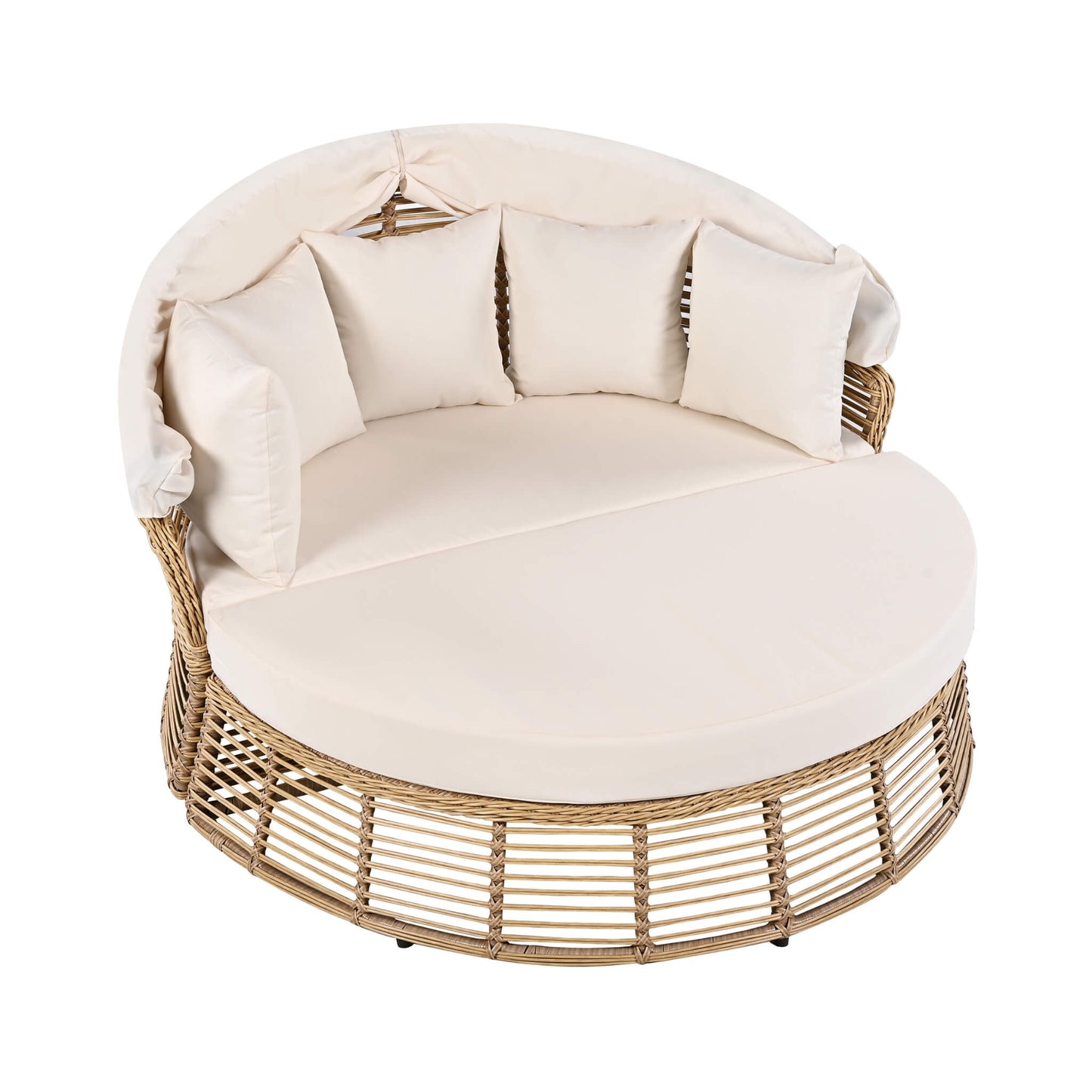 53-Inch Outdoor Patio Rattan Round Wicker Daybed With Retractable Canopy (SAK69241)