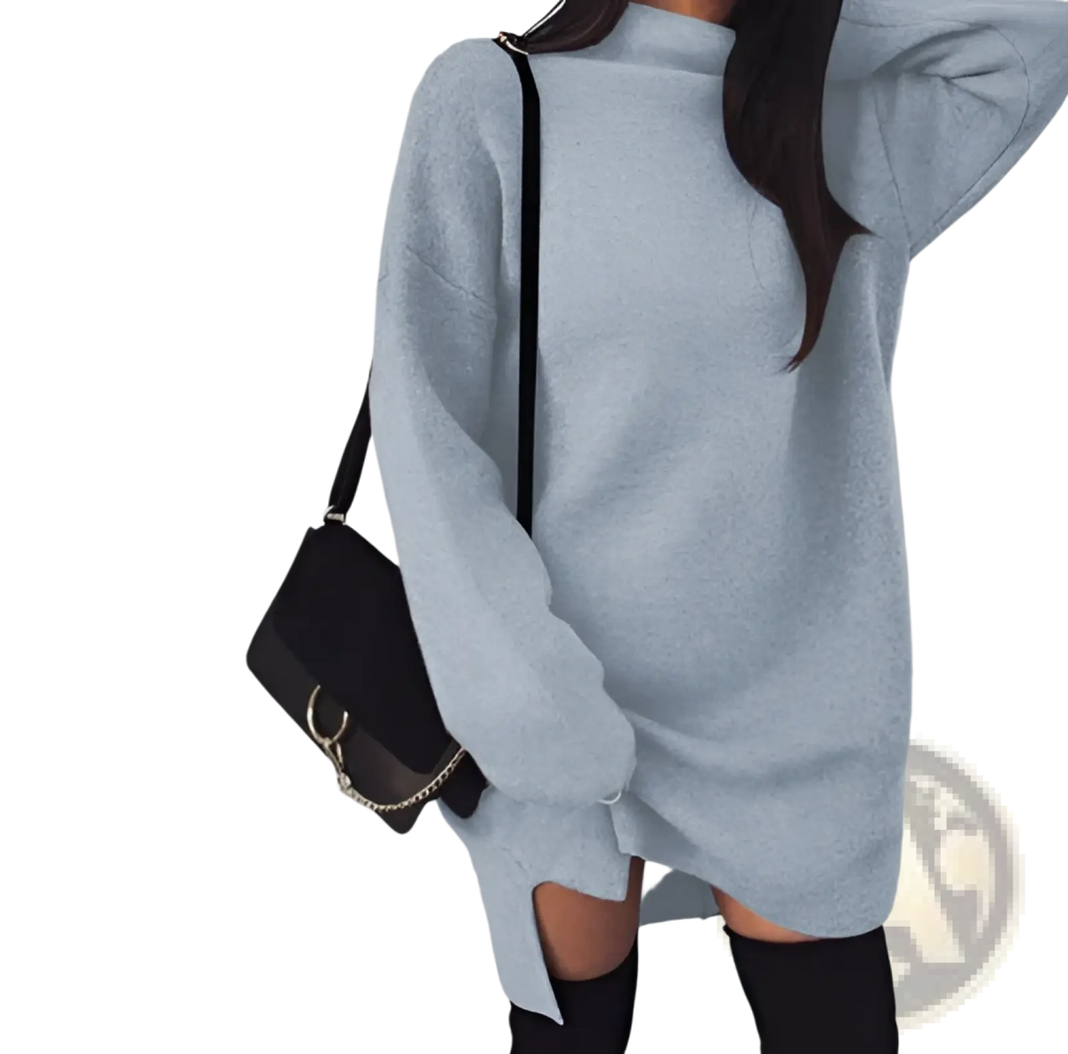 Oversized High Neck Knit Sweater Dress with Side Slits