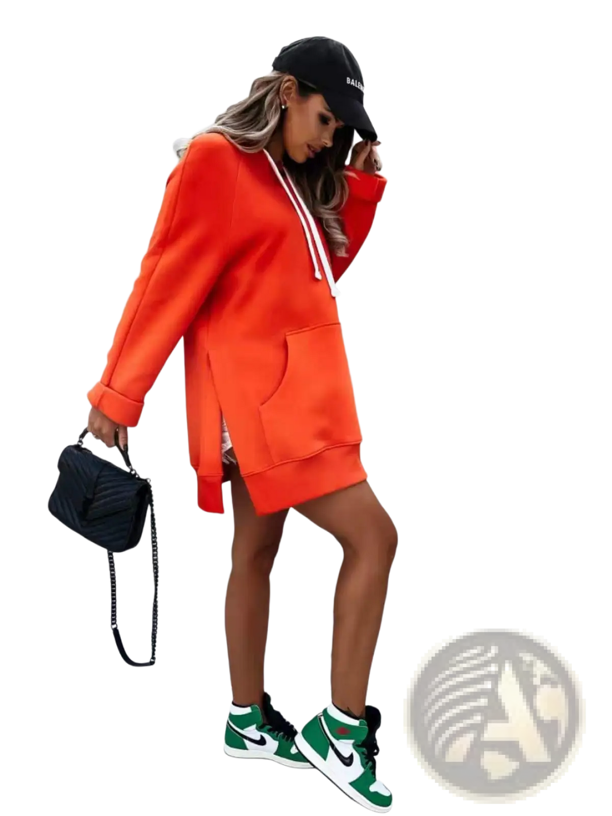 Oversized Mid Length Hooded Sweatshirt Dress with Pockets