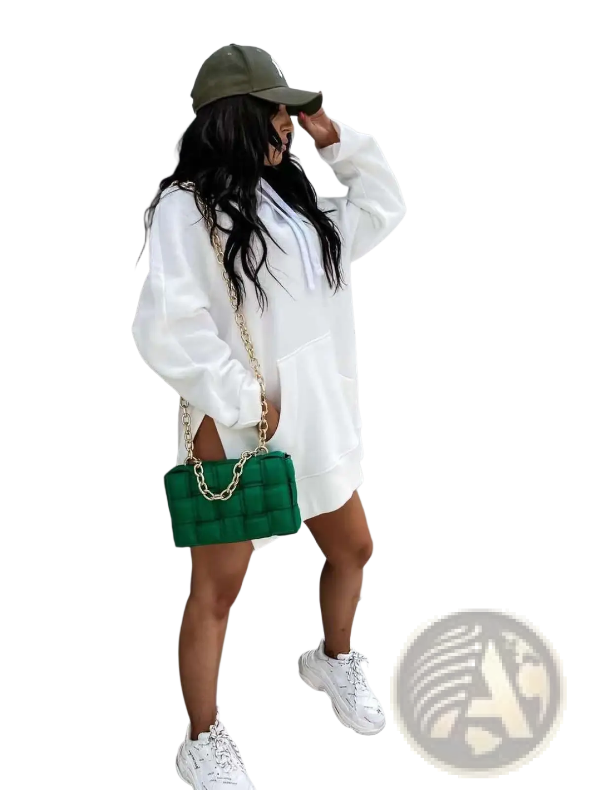 Oversized Mid Length Hooded Sweatshirt Dress with Pockets