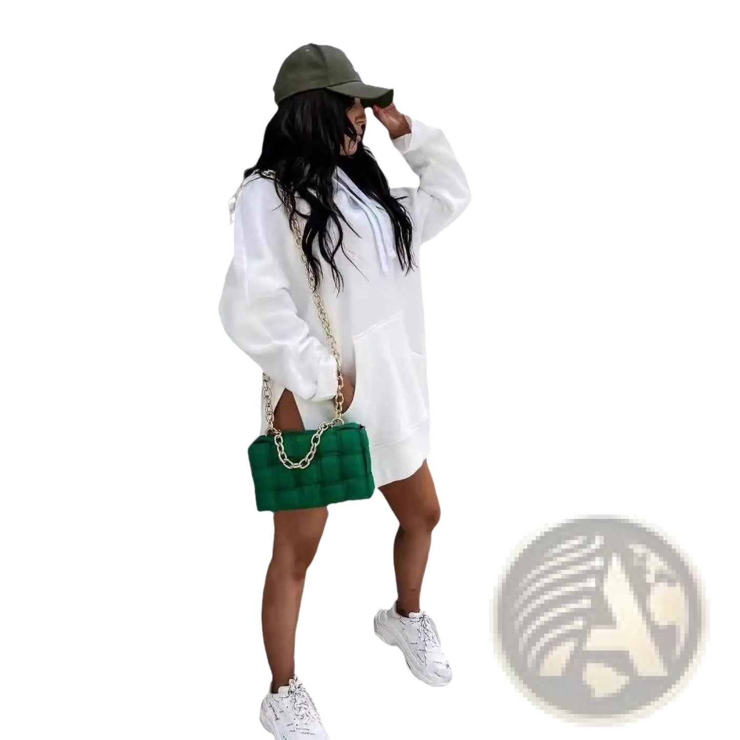 Oversized Mid Length Hooded Sweatshirt Dress with Pockets