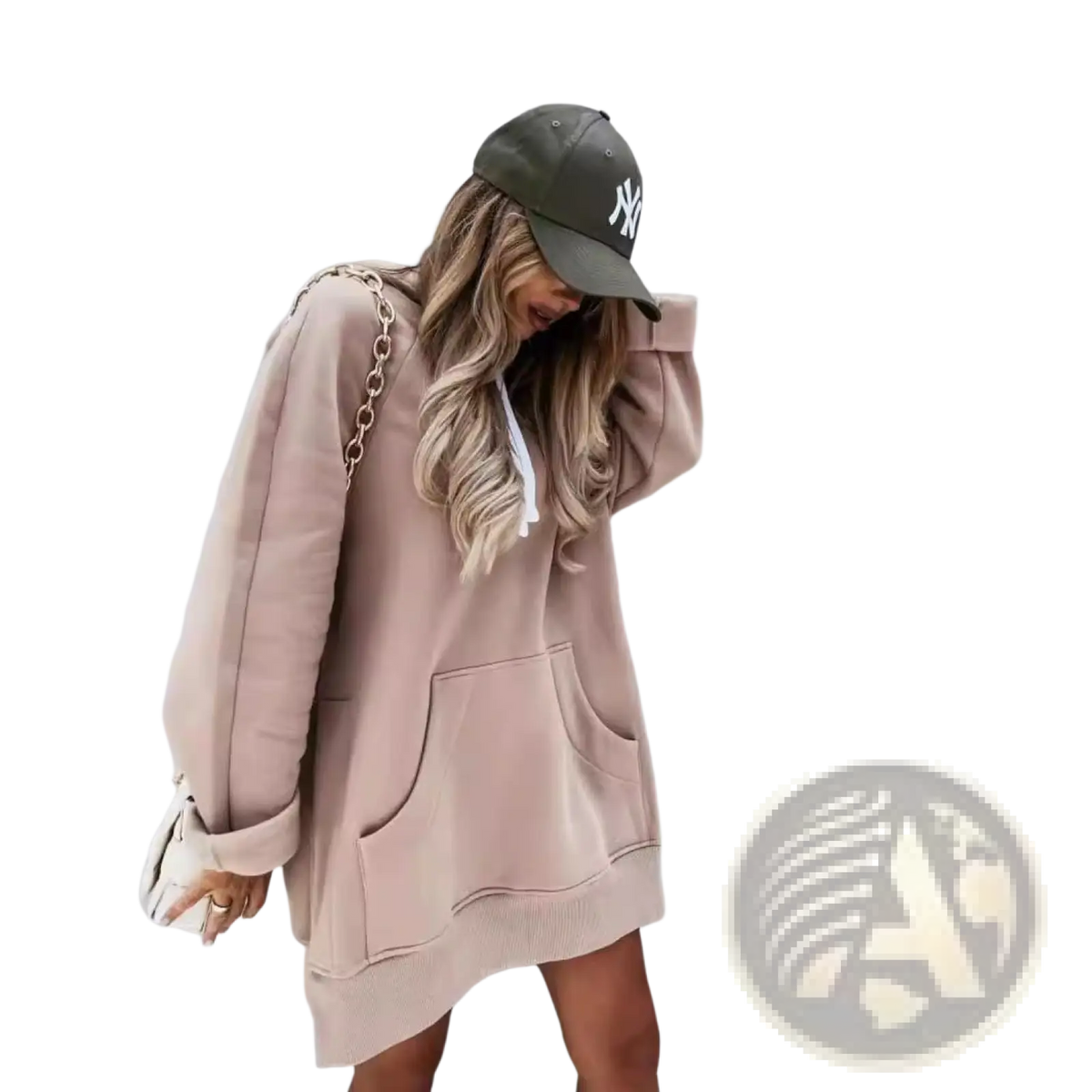 Oversized Mid Length Hooded Sweatshirt Dress with Pockets