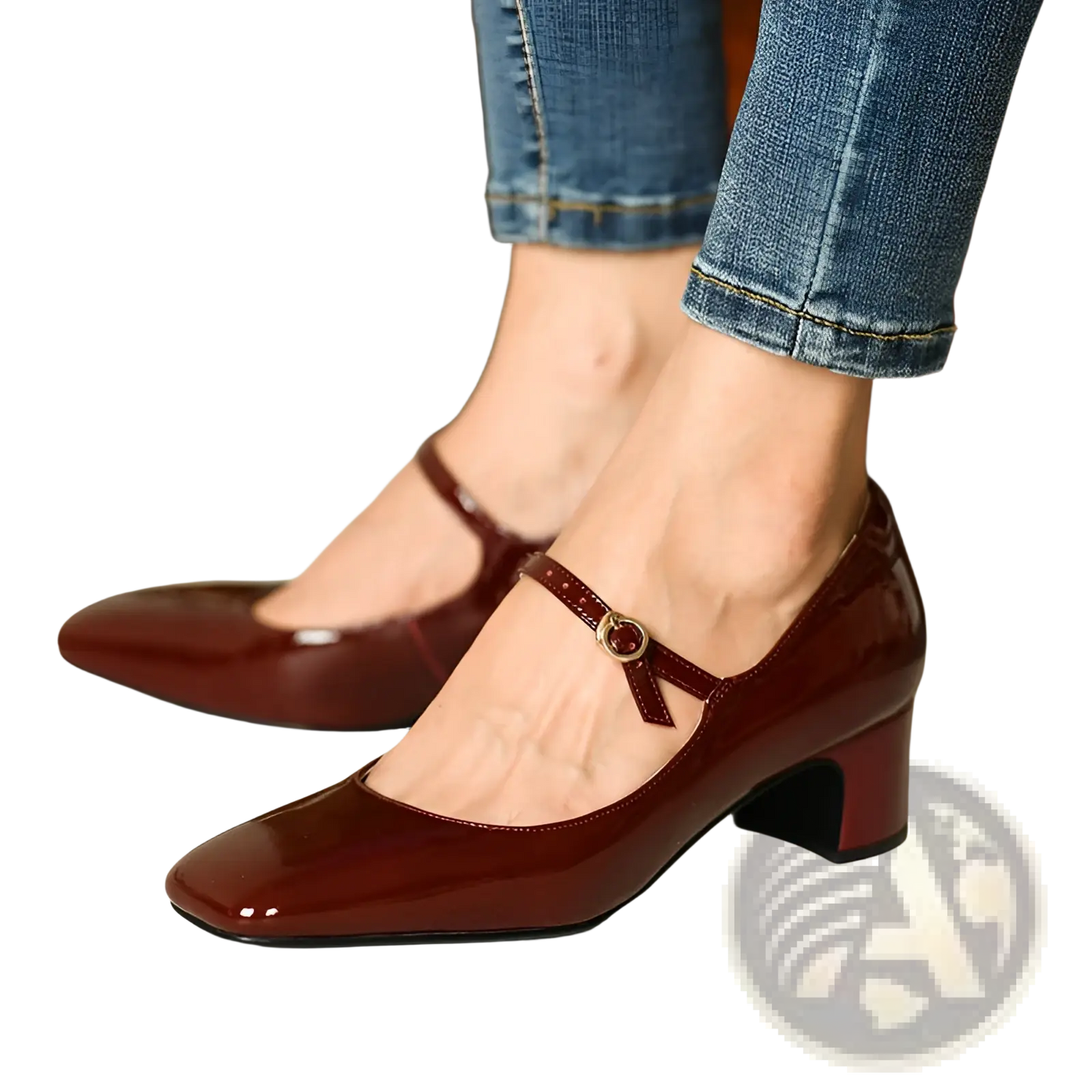 Patent Leather Mary Jane Block Heel Square Toe Shoes