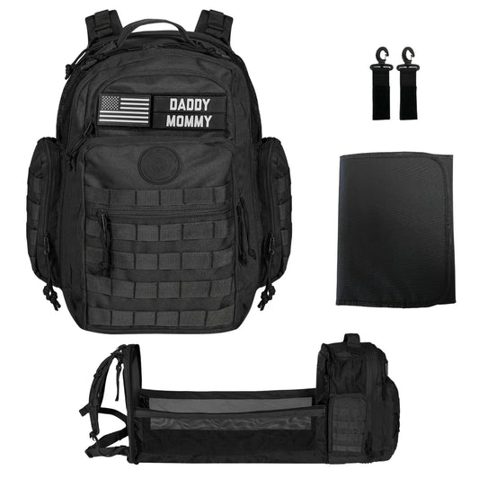 Phil & Jack Dad Diaper Bag Backpack, Baby Diaper Bag with Changing Station, Tactical Military Style, Womens Mens Diaper Bag (Black)