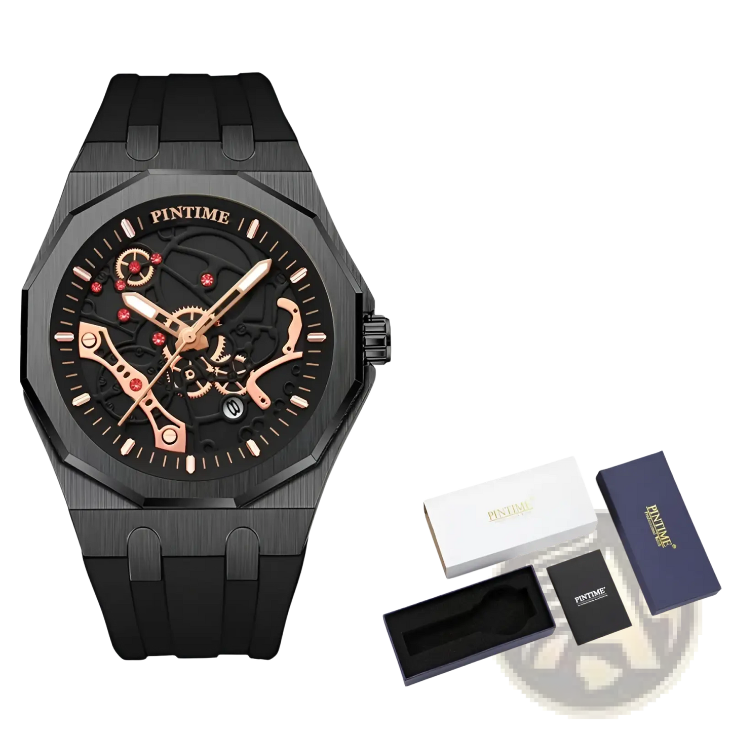 Pintime Men Luxury Skeleton Quartz Watch