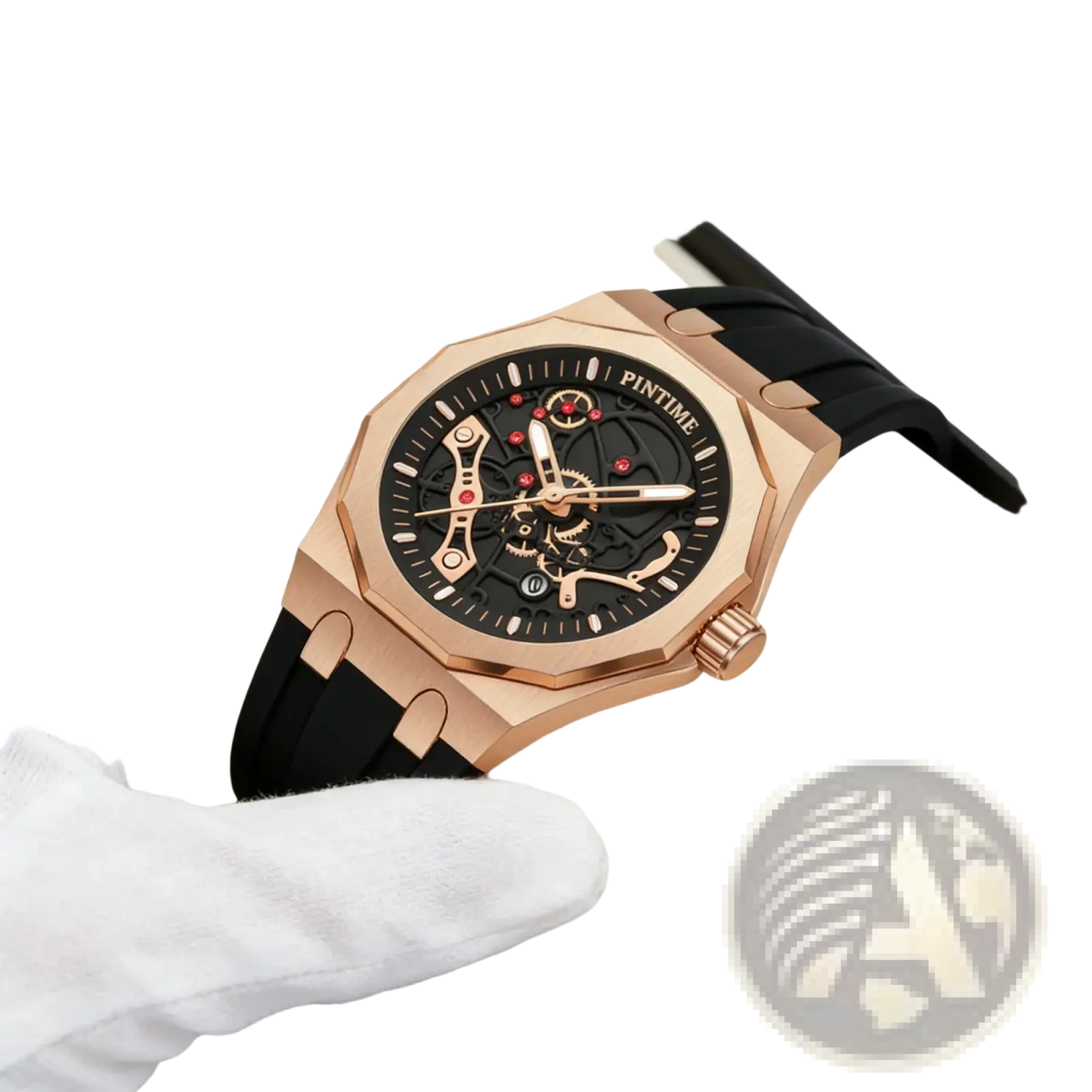 Pintime Men Luxury Skeleton Quartz Watch
