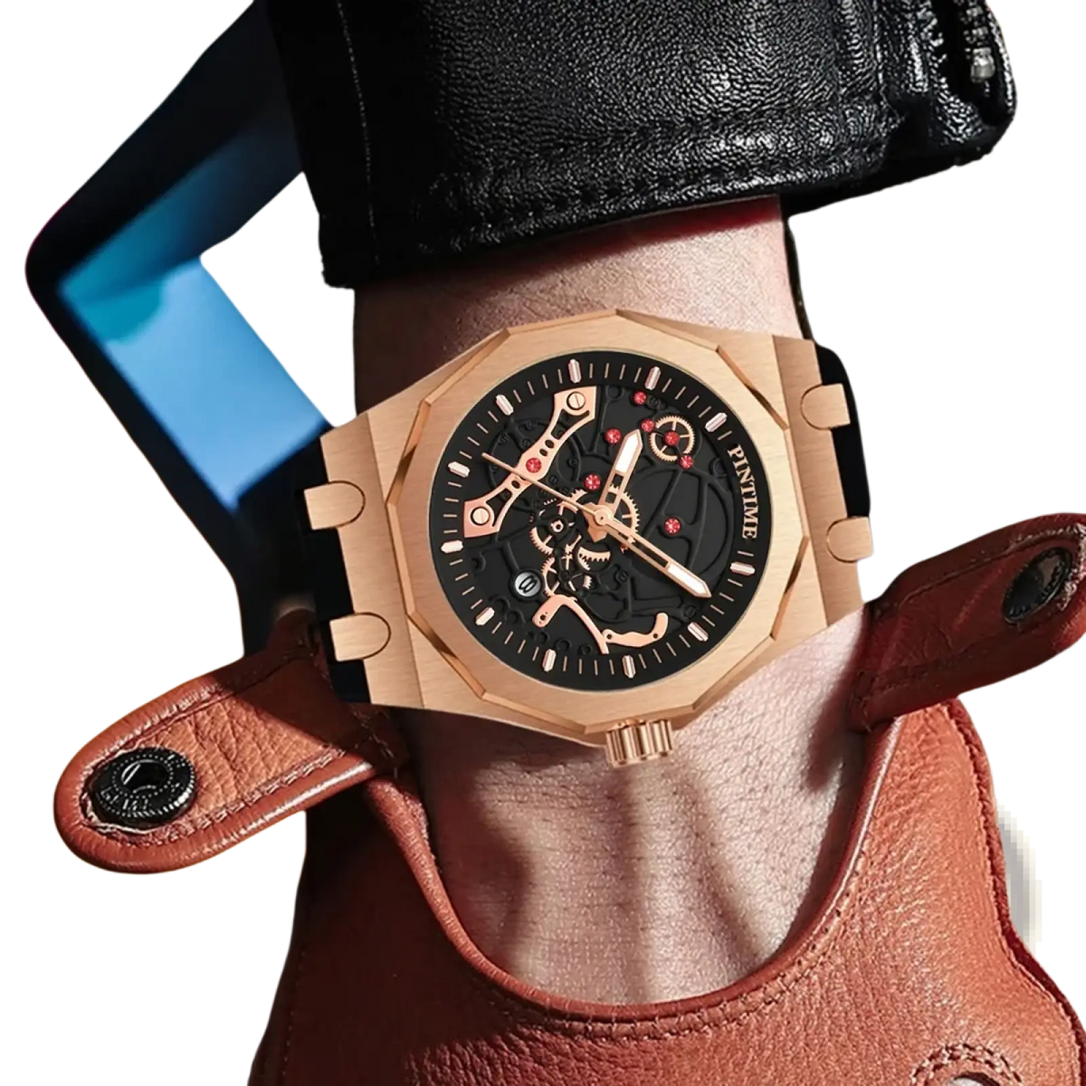 Pintime Men Luxury Skeleton Quartz Watch
