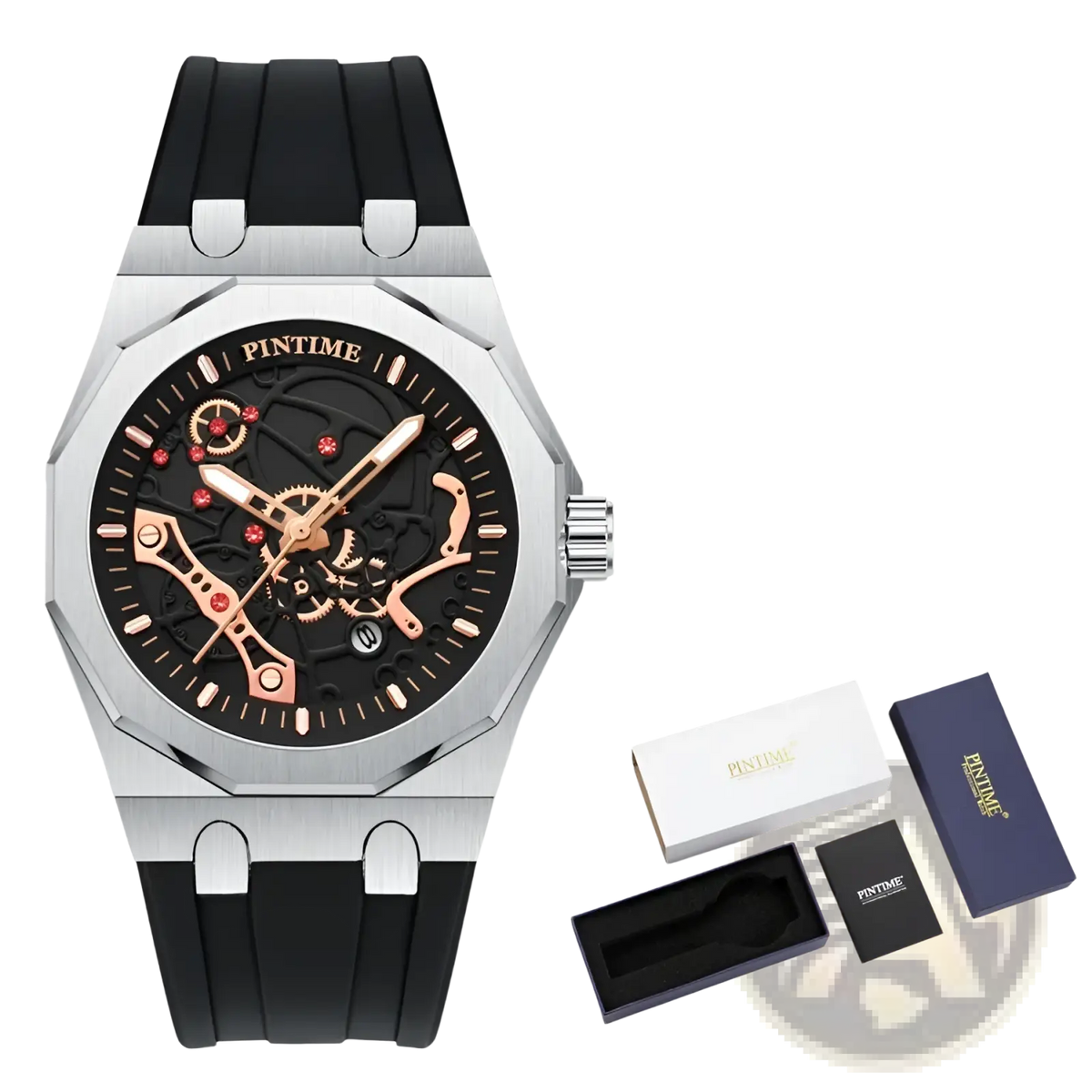 Pintime Men Luxury Skeleton Quartz Watch