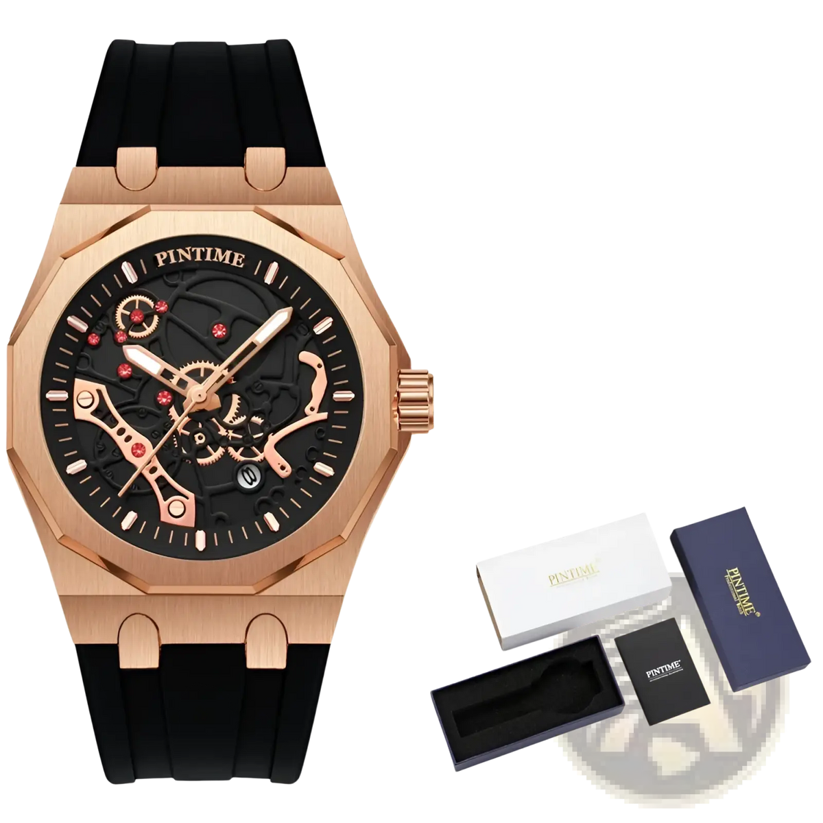Pintime Men Luxury Skeleton Quartz Watch