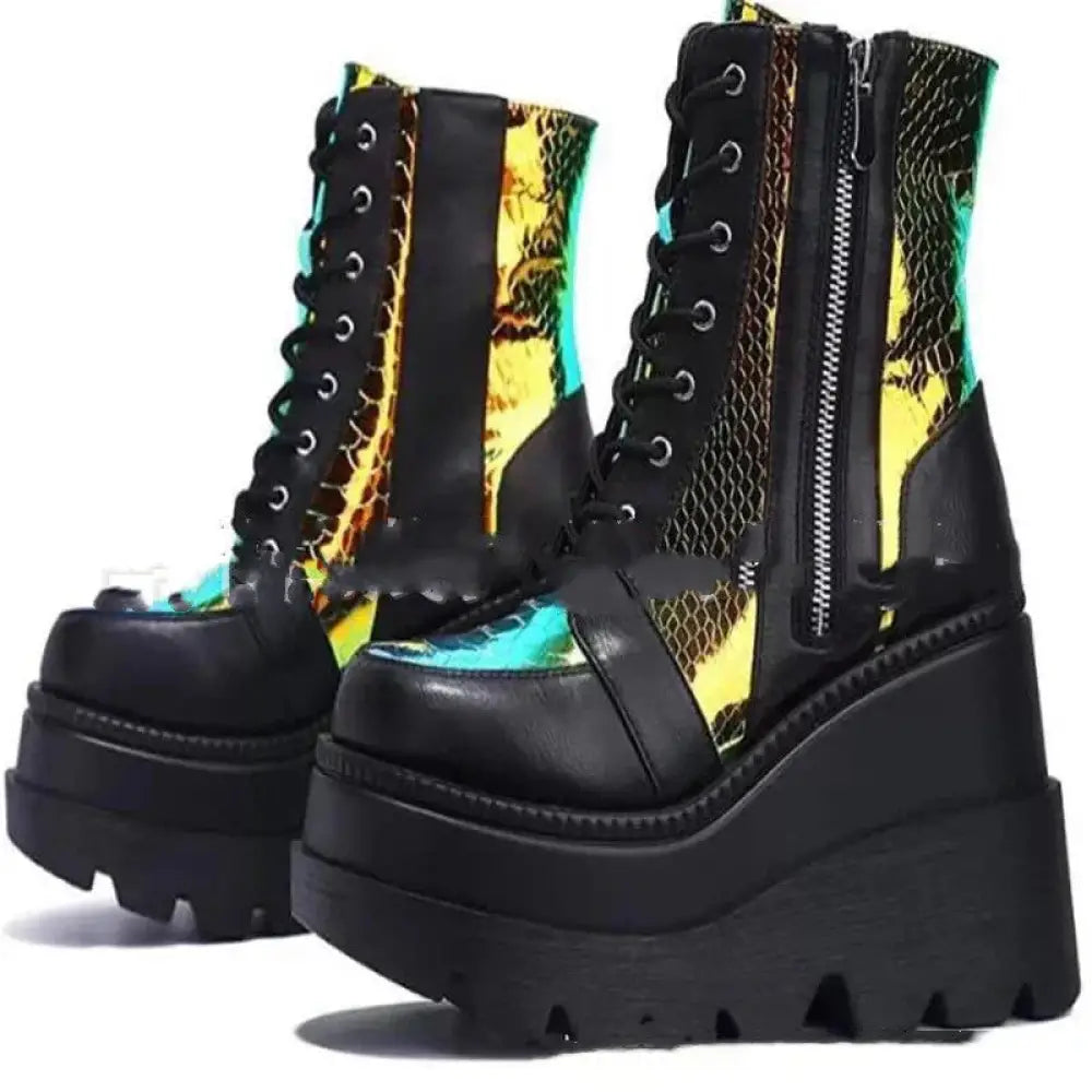 Women's Lace Up Leather Thigh High Platform Boots