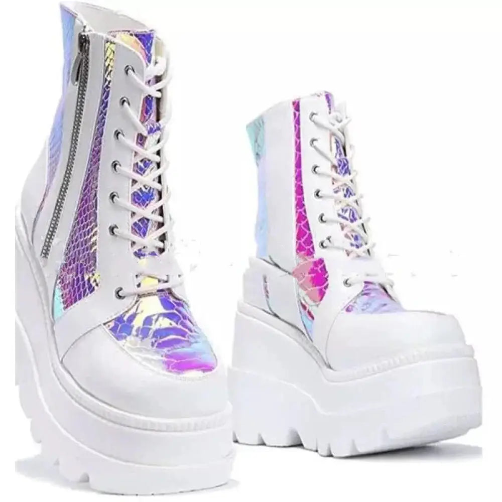 Women's Lace Up Leather Thigh High Platform Boots