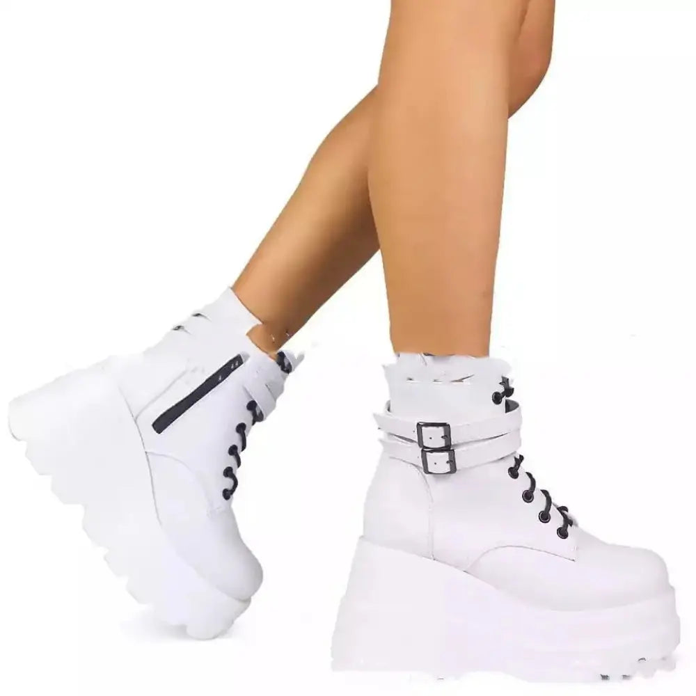Women's Lace Up Leather Thigh High Platform Boots