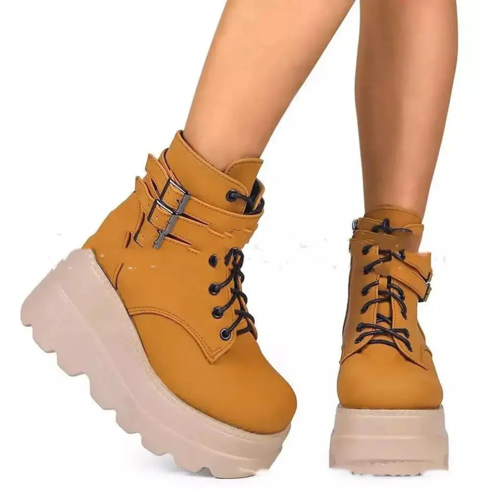Women's Lace Up Leather Thigh High Platform Boots