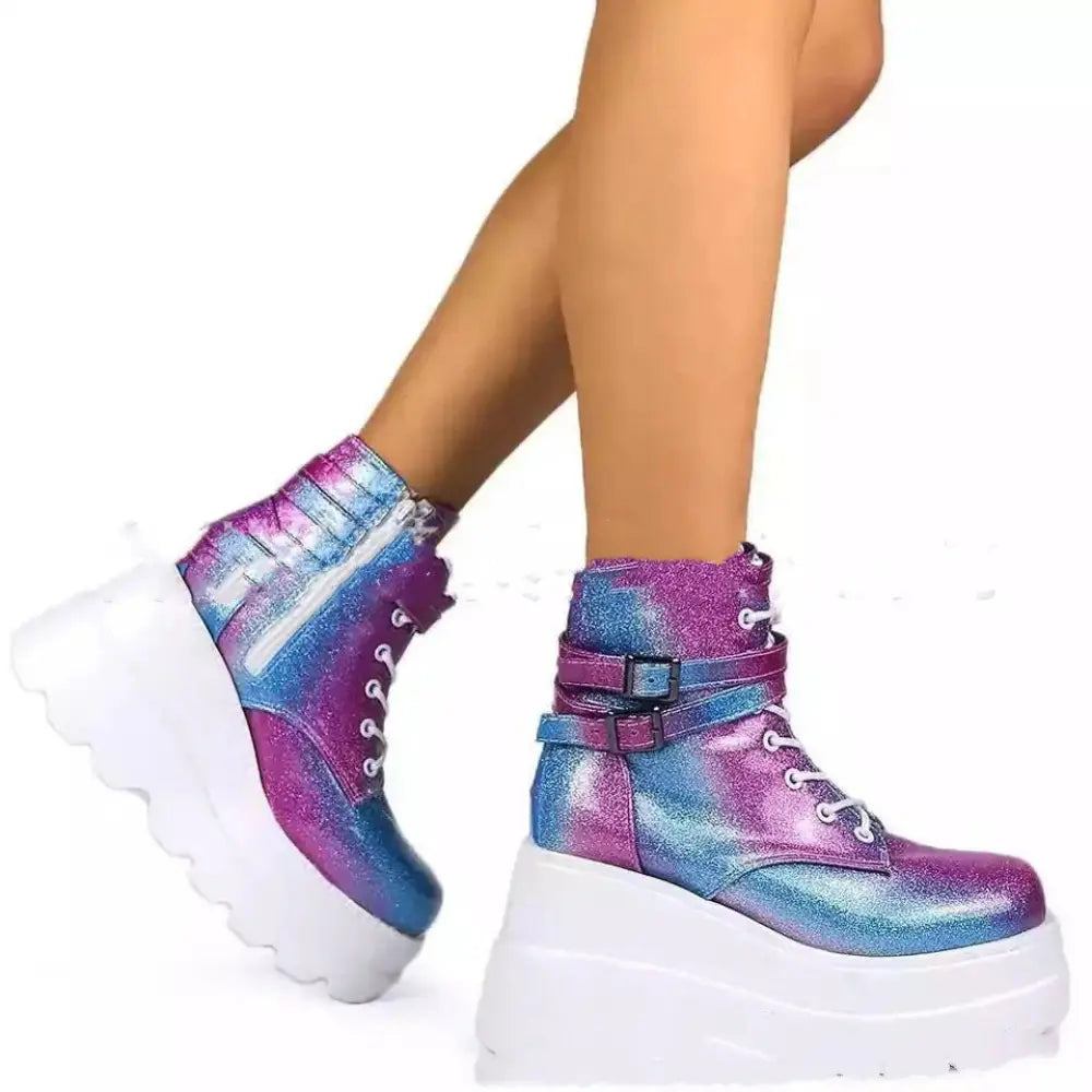 Women's Lace Up Leather Thigh High Platform Boots