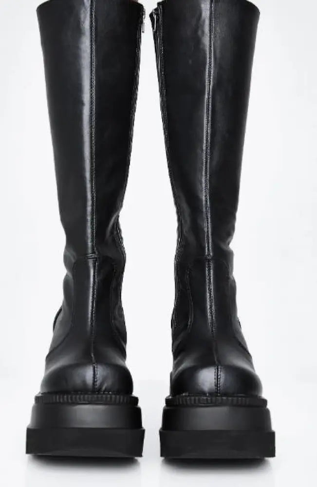 Women's Lace Up Leather Thigh High Platform Boots