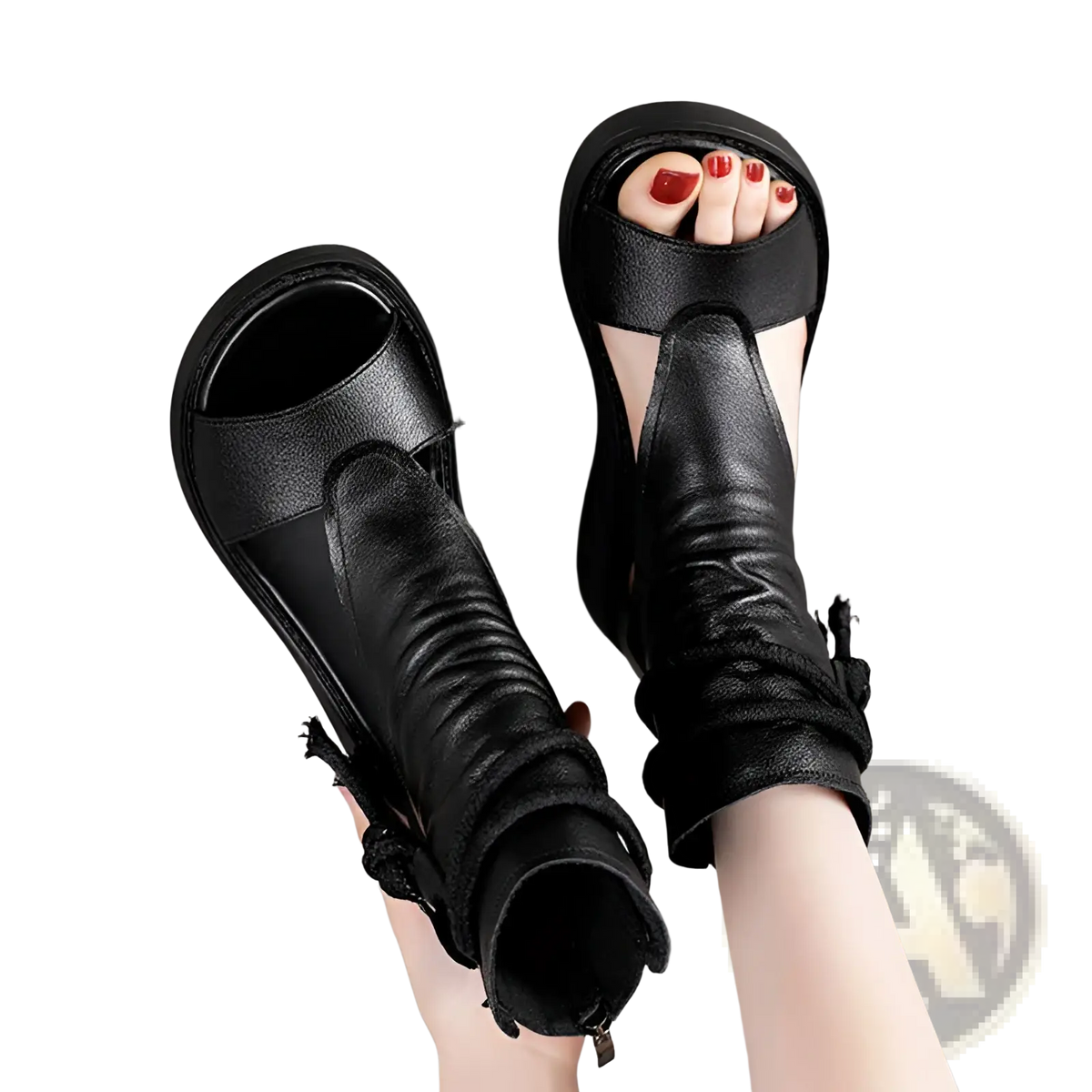 Platform Wedge Sandals Peep Toe Leather Shoes
