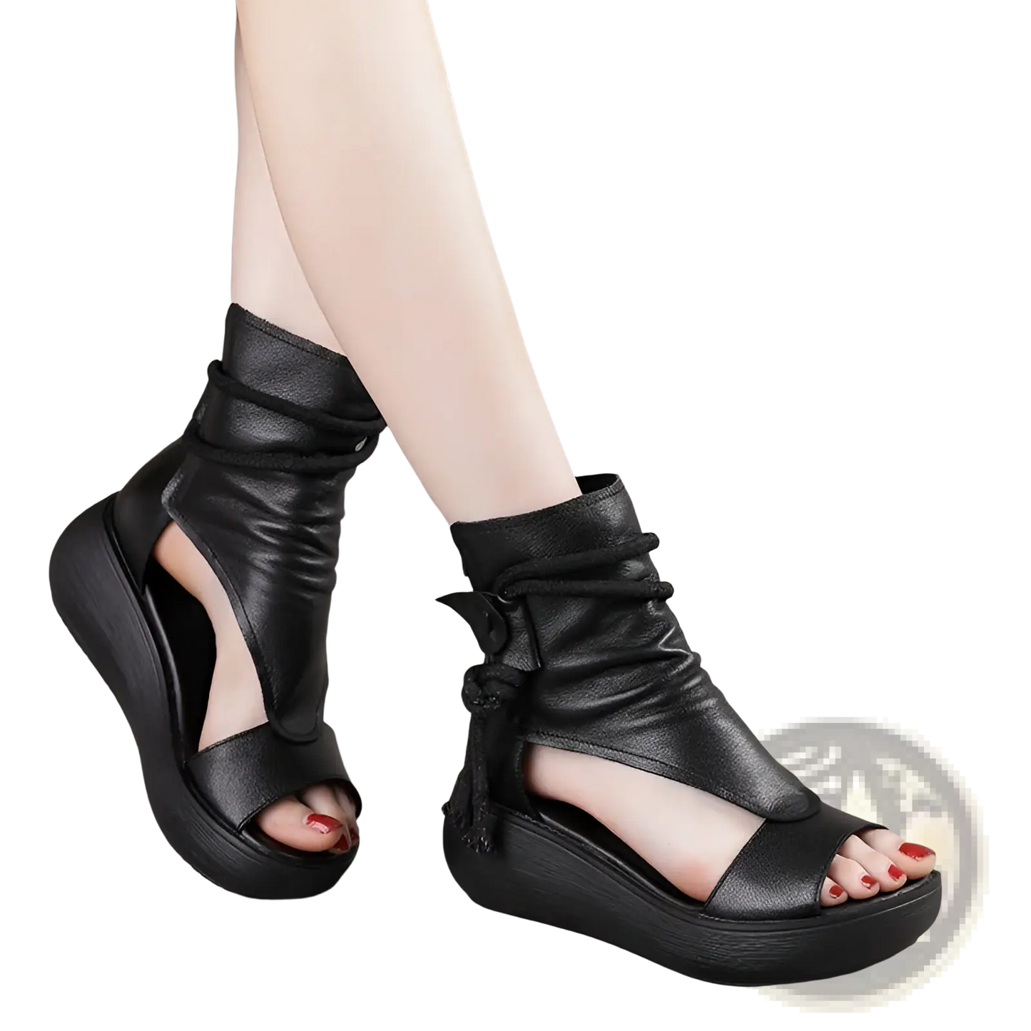 Platform Wedge Sandals Peep Toe Leather Shoes