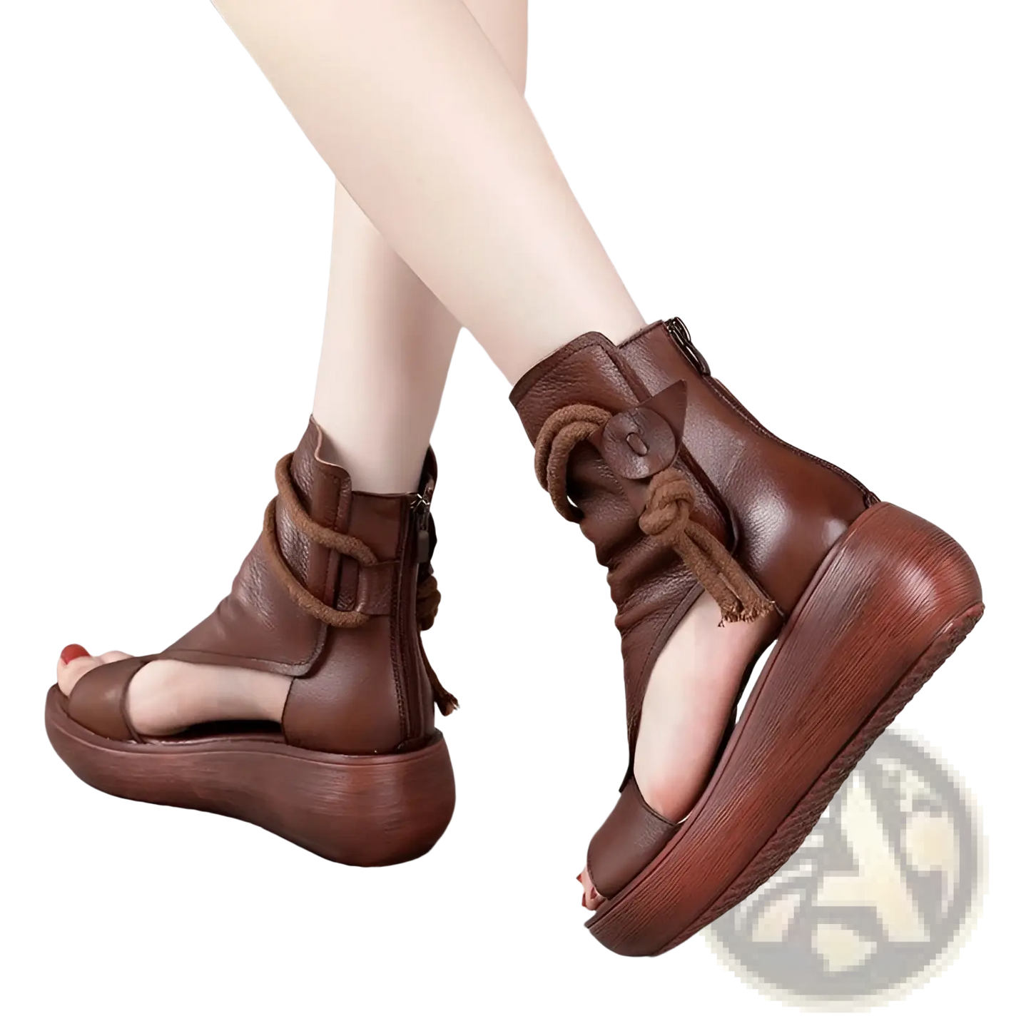 Platform Wedge Sandals Peep Toe Leather Shoes