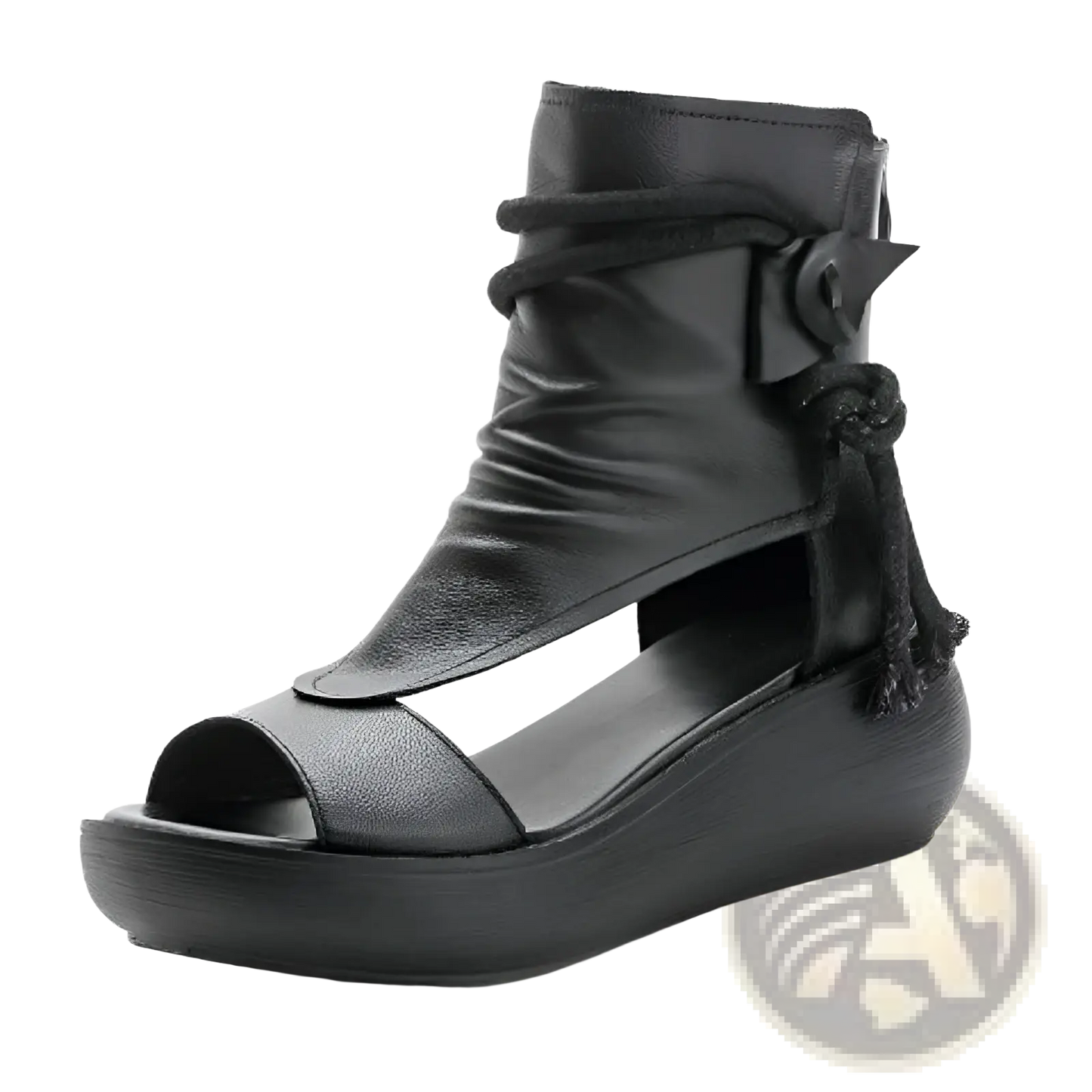 Platform Wedge Sandals Peep Toe Leather Shoes