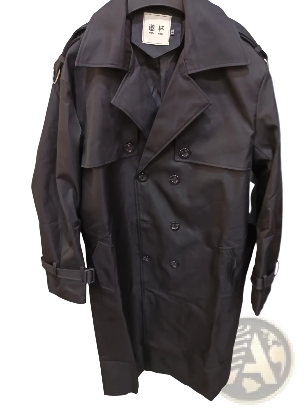 Plus Size Men Trench Coat Thickened Black Over-knee