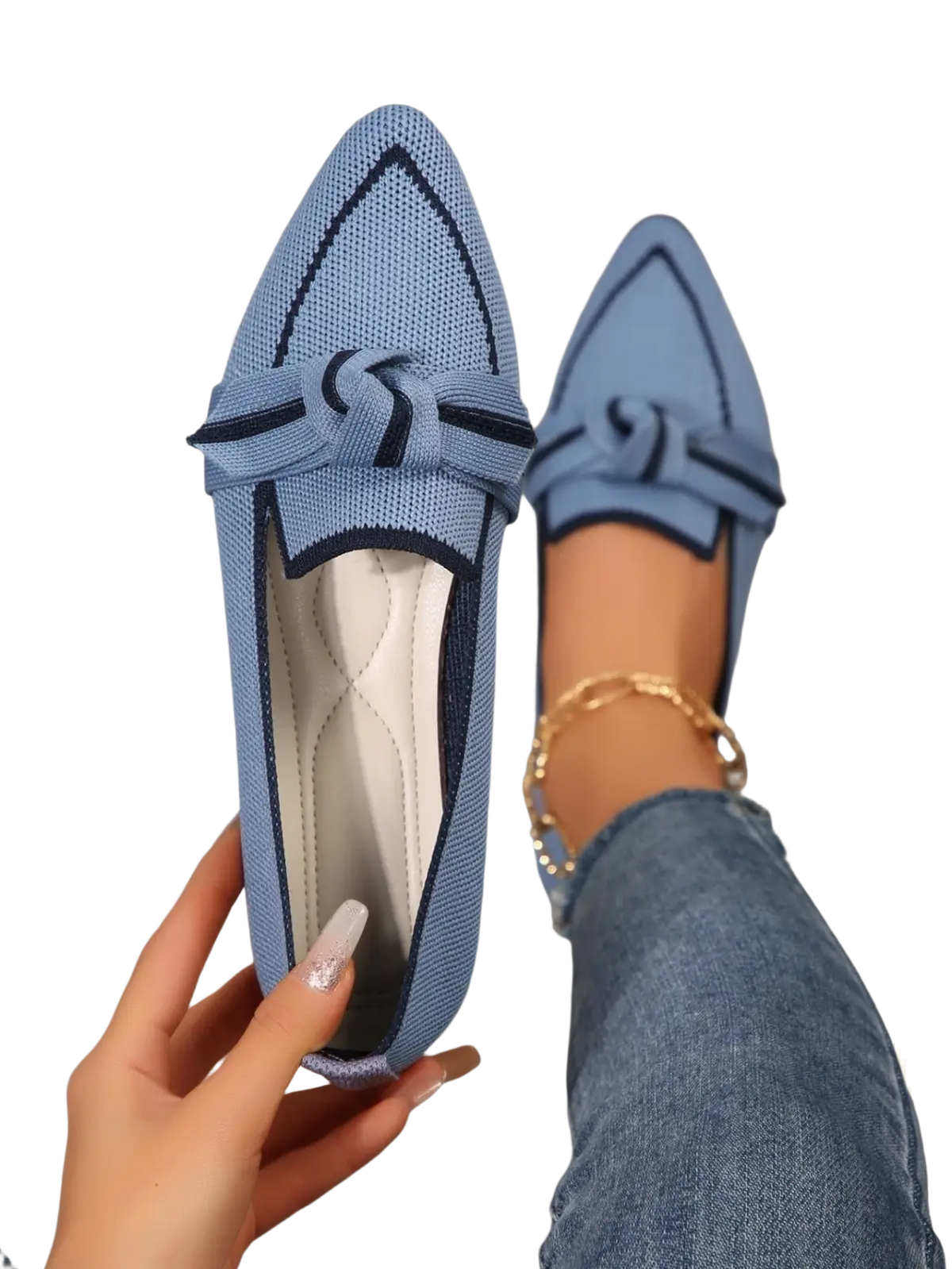 Pointed Flat Pumps Bow Detail Casual Plus Size Shoes
