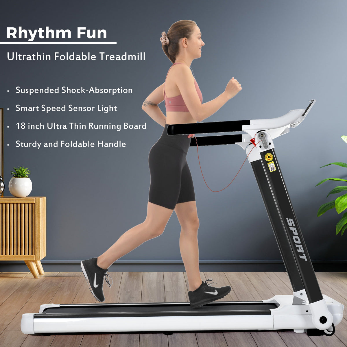 Portable Compact Home Cardio Fitness Treadmill With 3.5HP Electric Motor & Bluetooth Speakers (SAK32416)