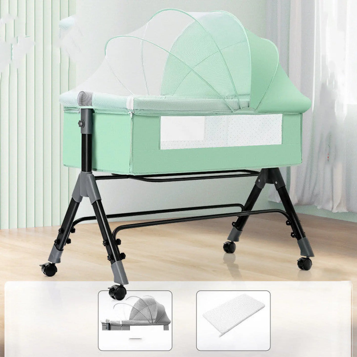 Portable Folding Baby Crib with Mosquito Net and Mattress