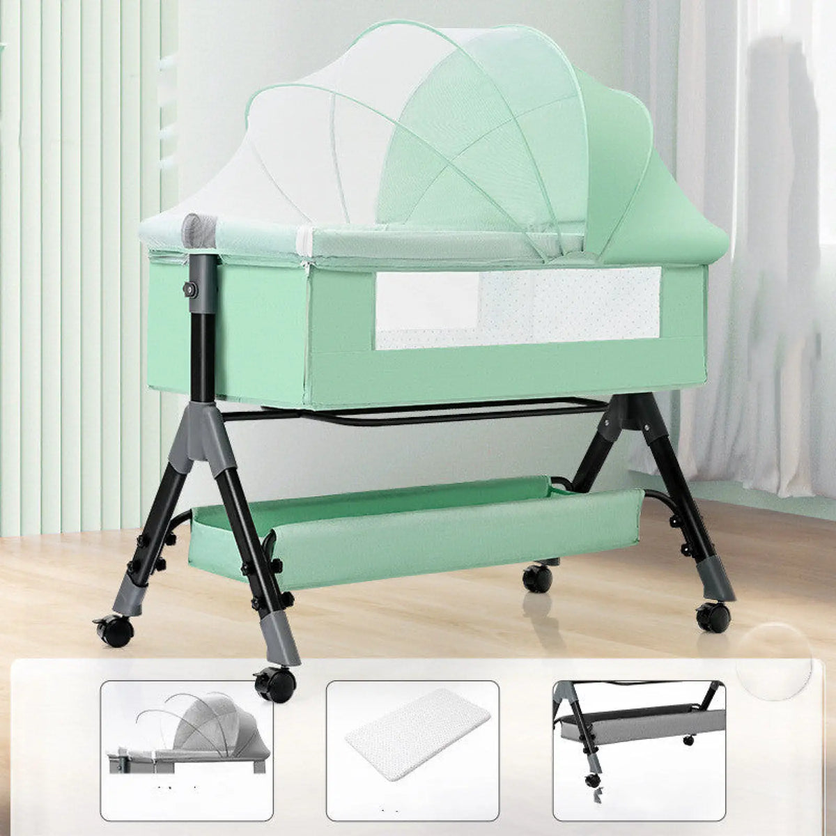 Portable Folding Baby Crib with Mosquito Net and Mattress