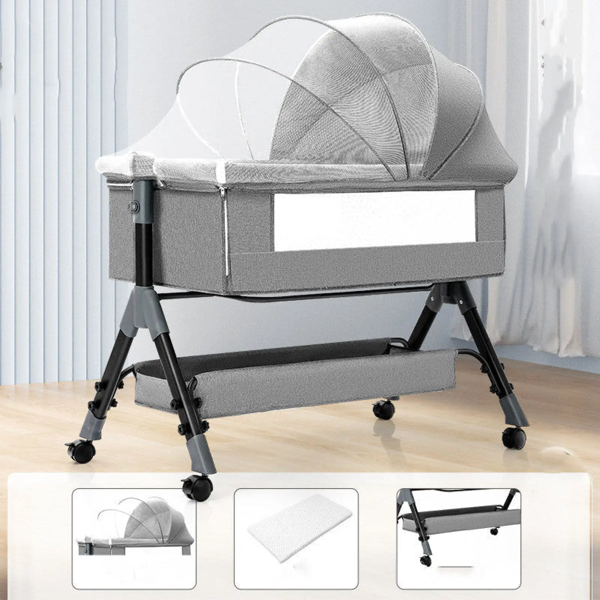 Portable Folding Baby Crib with Mosquito Net and Mattress