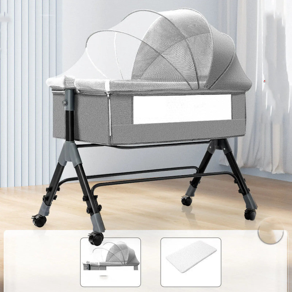 Portable Folding Baby Crib with Mosquito Net and Mattress