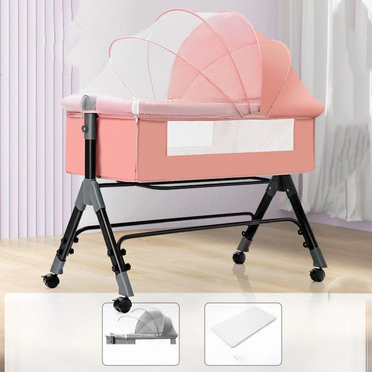 Portable Folding Baby Crib with Mosquito Net and Mattress