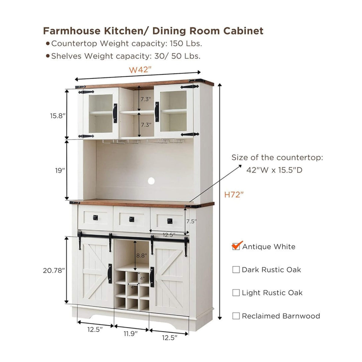 Premium 72-Inch Home Bar Wine Cabinet W/ Sliding Barn Door (SAK12947)