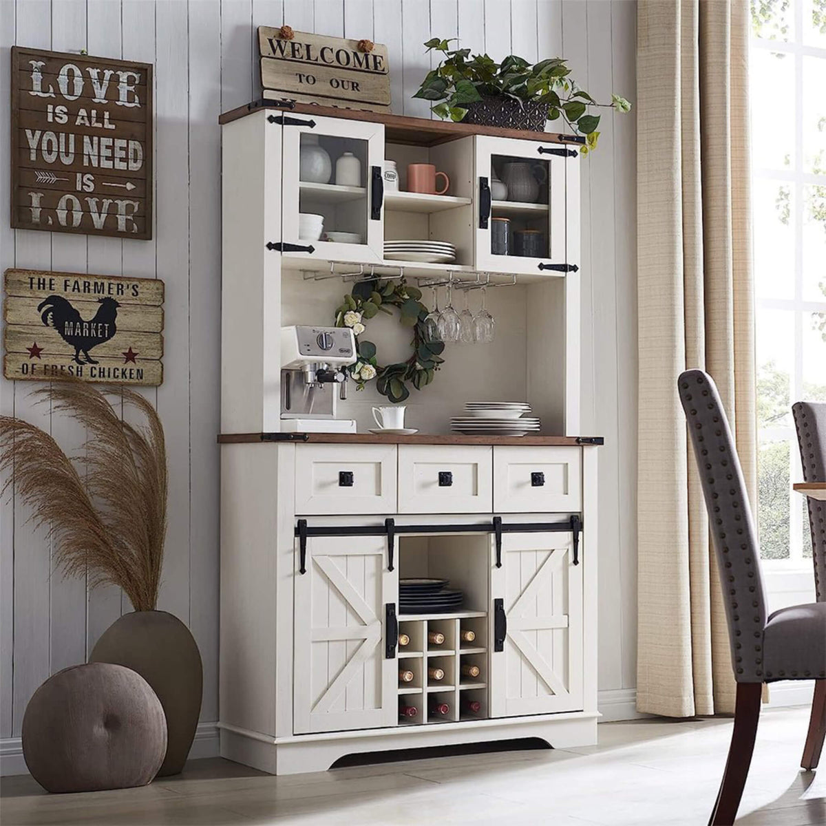 Premium 72-Inch Home Bar Wine Cabinet W/ Sliding Barn Door (SAK12947)