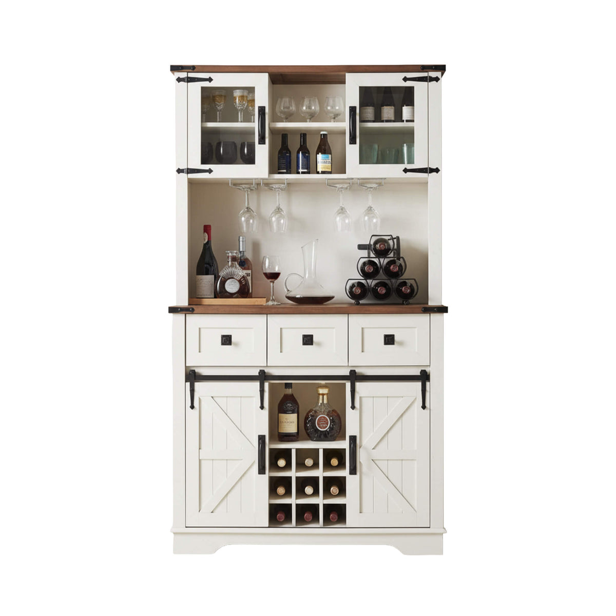 Premium 72-Inch Home Bar Wine Cabinet W/ Sliding Barn Door (SAK12947)