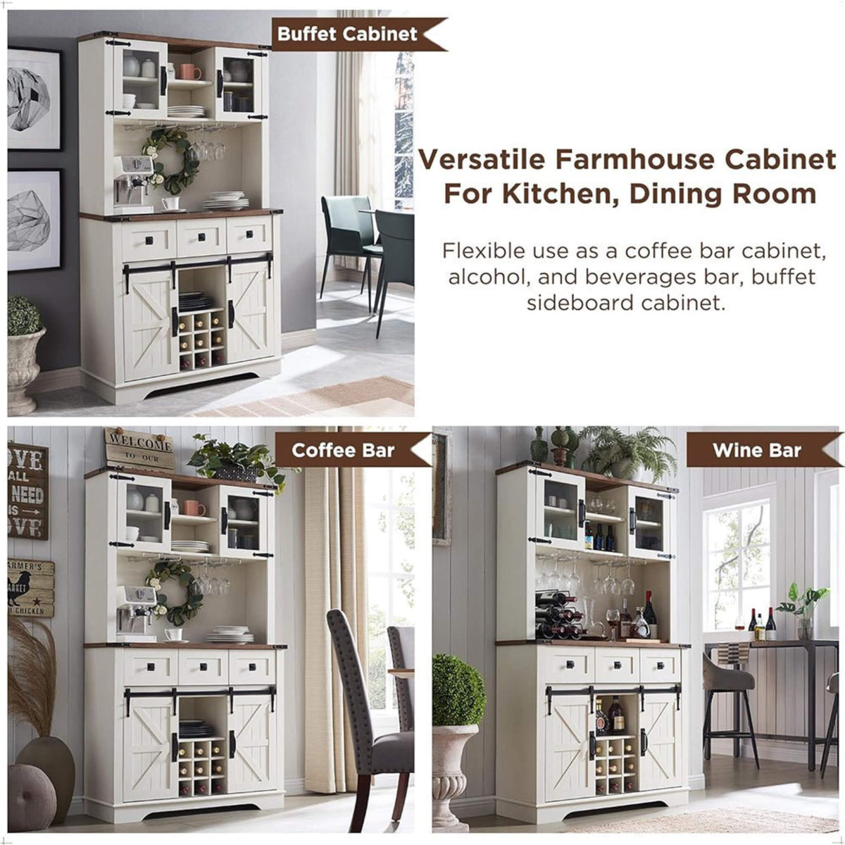 Premium 72-Inch Home Bar Wine Cabinet W/ Sliding Barn Door (SAK12947)