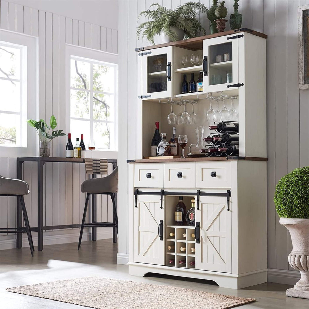 Premium 72-Inch Home Bar Wine Cabinet W/ Sliding Barn Door (SAK12947)