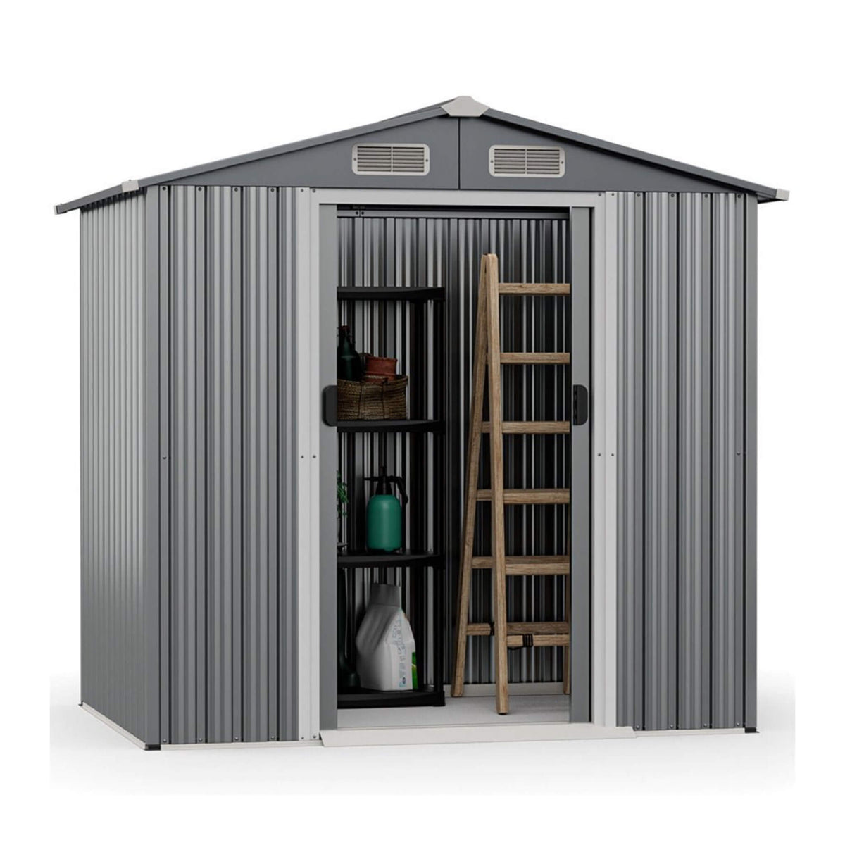 [04X06FT] Premium Garden Galvanized Steel Storage Shed W/ Lockable Sliding Doors (SAK75842)