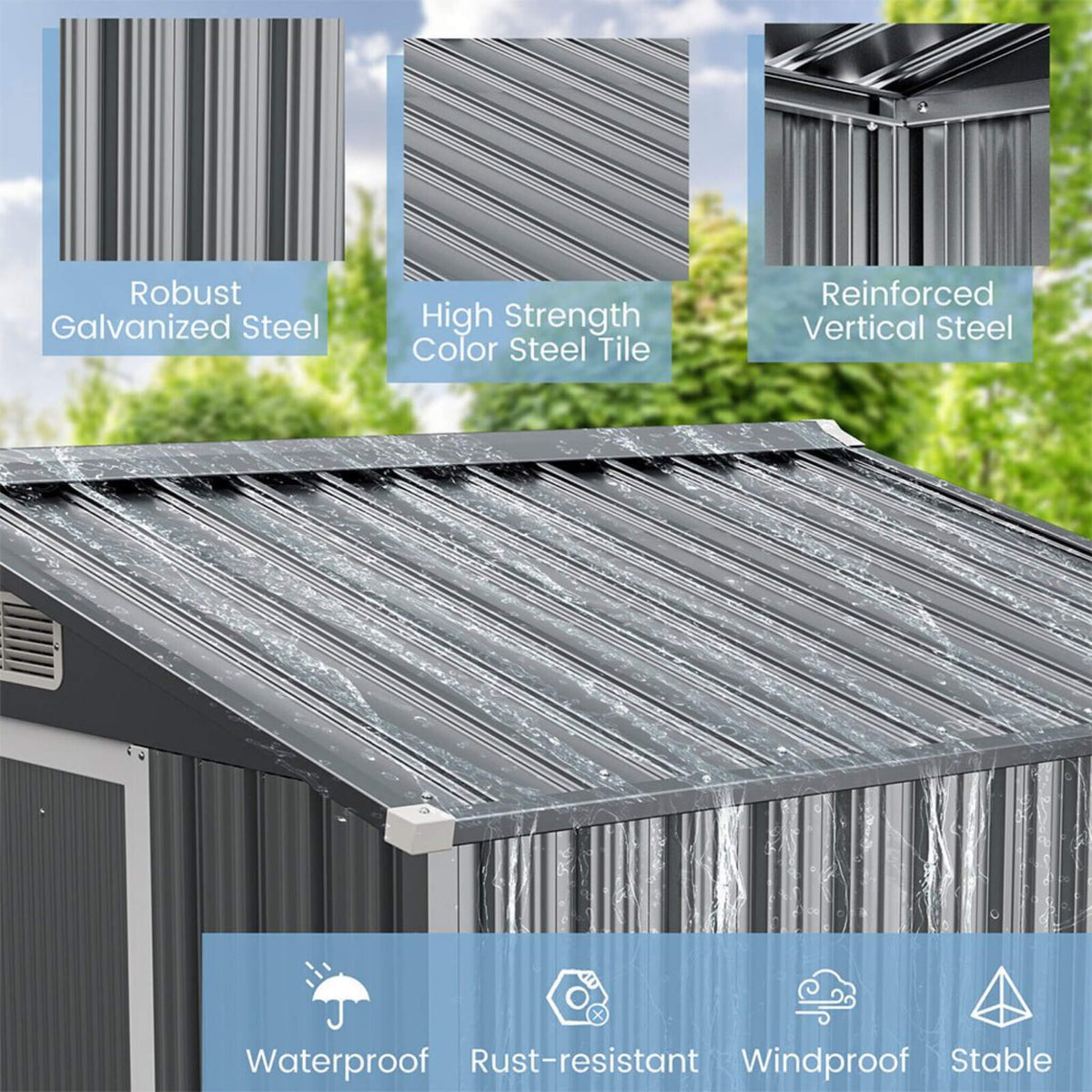 [04X06FT] Premium Garden Galvanized Steel Storage Shed W/ Lockable Sliding Doors (SAK75842)