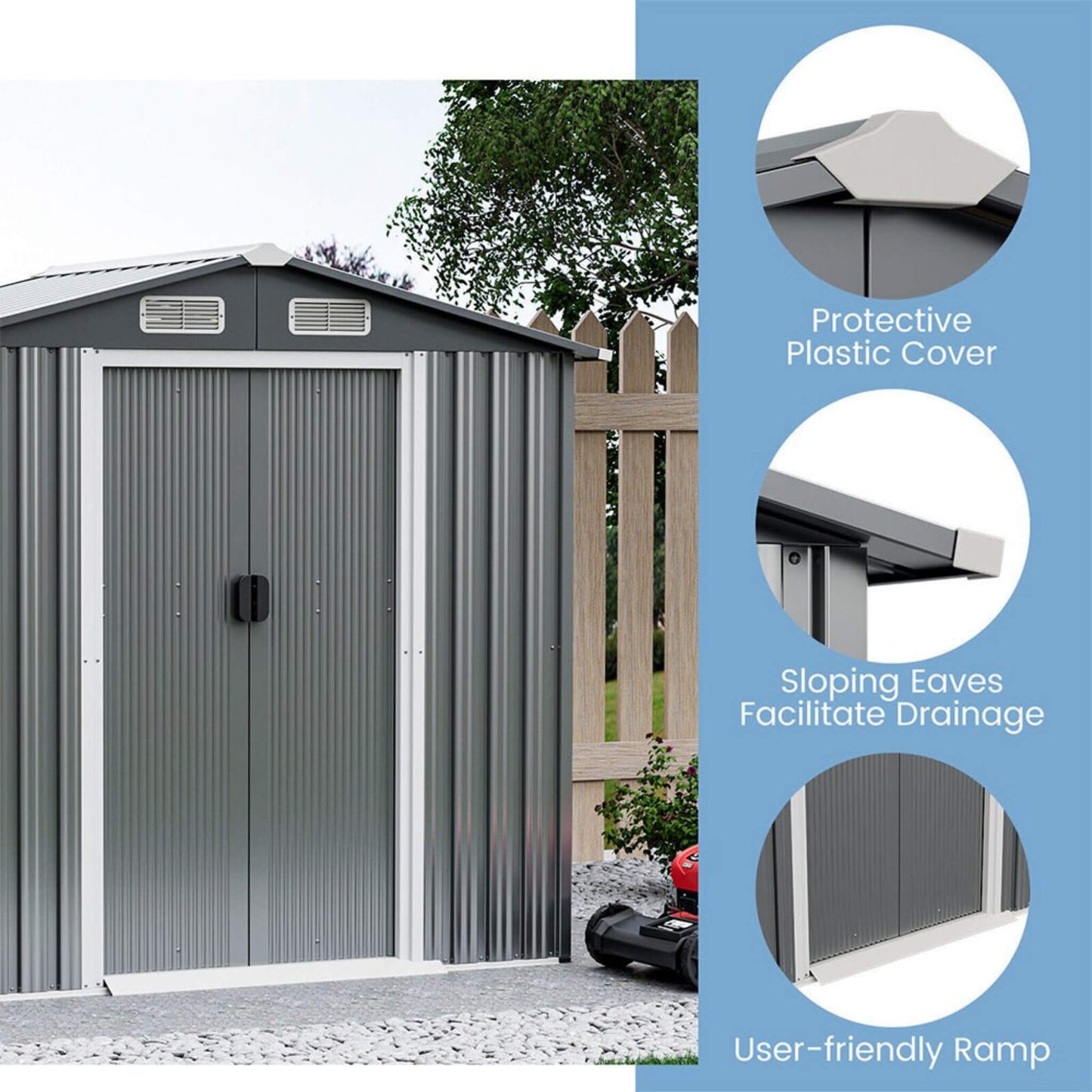 [04X06FT] Premium Garden Galvanized Steel Storage Shed W/ Lockable Sliding Doors (SAK75842)