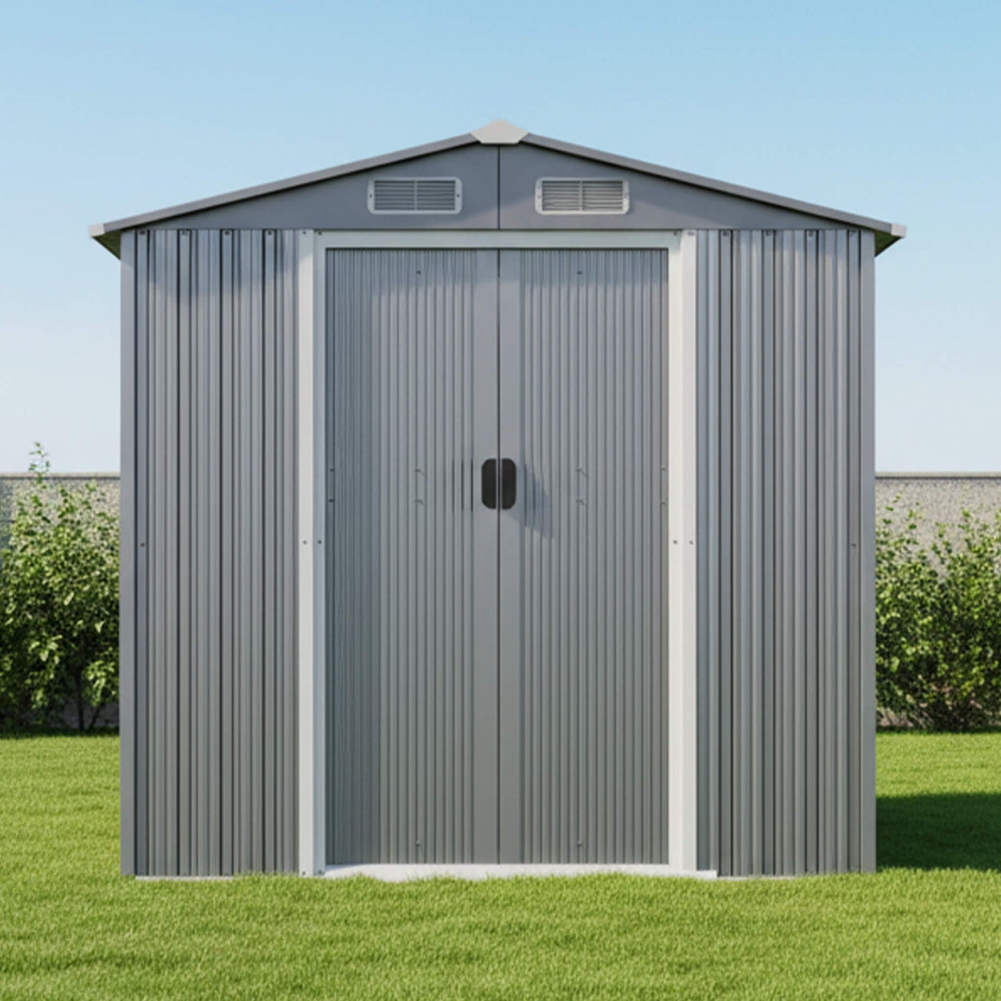 [04X06FT] Premium Garden Galvanized Steel Storage Shed W/ Lockable Sliding Doors (SAK75842)