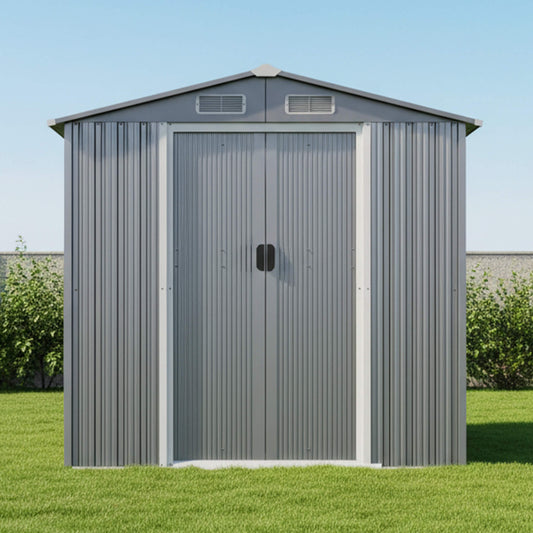 [04X06FT] Premium Garden Galvanized Steel Storage Shed W/ Lockable Sliding Doors (SAK75842)