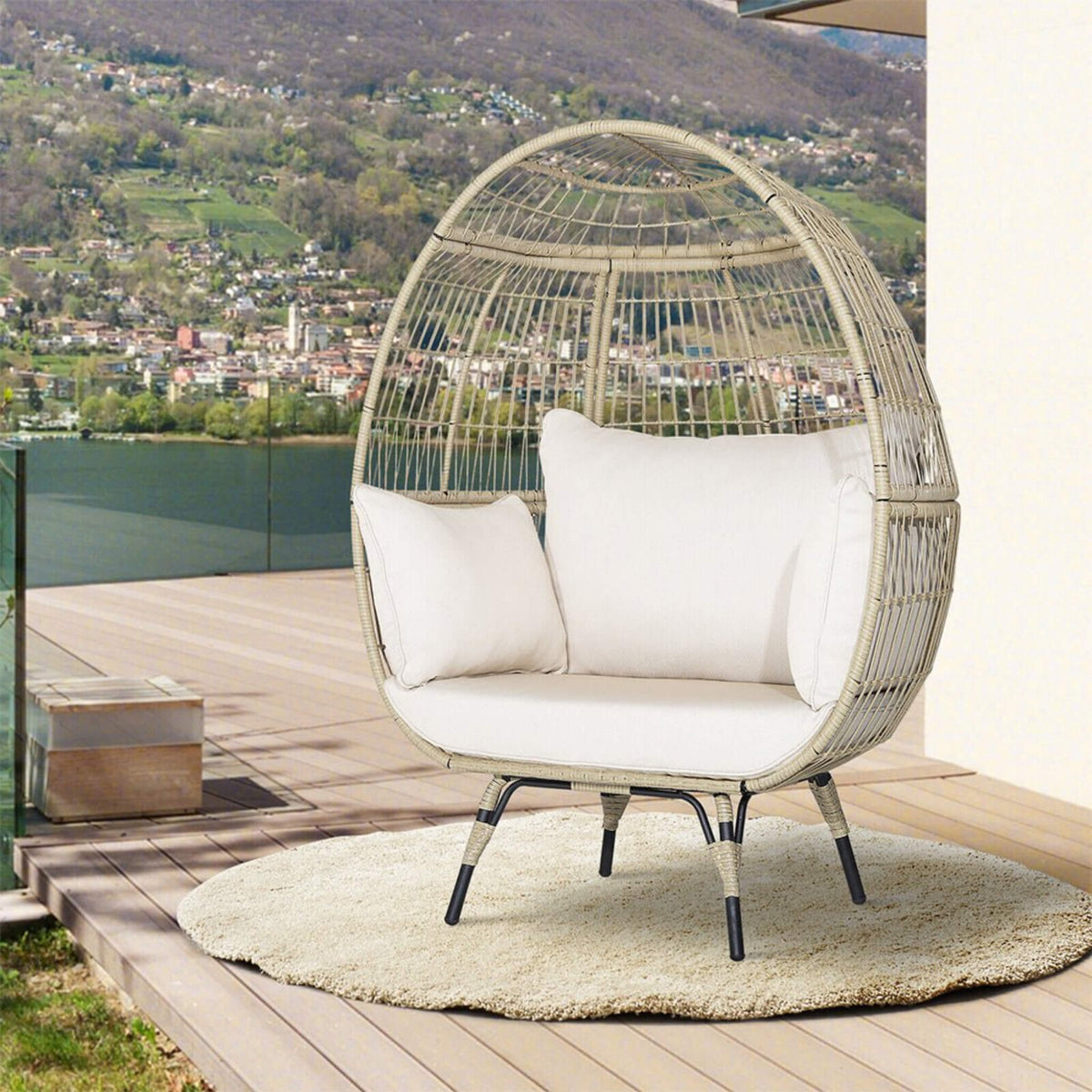 Premium 57-Inch Oversized Rattan Patio Egg Lounge Chair Basket With Cushions (SAK91684)