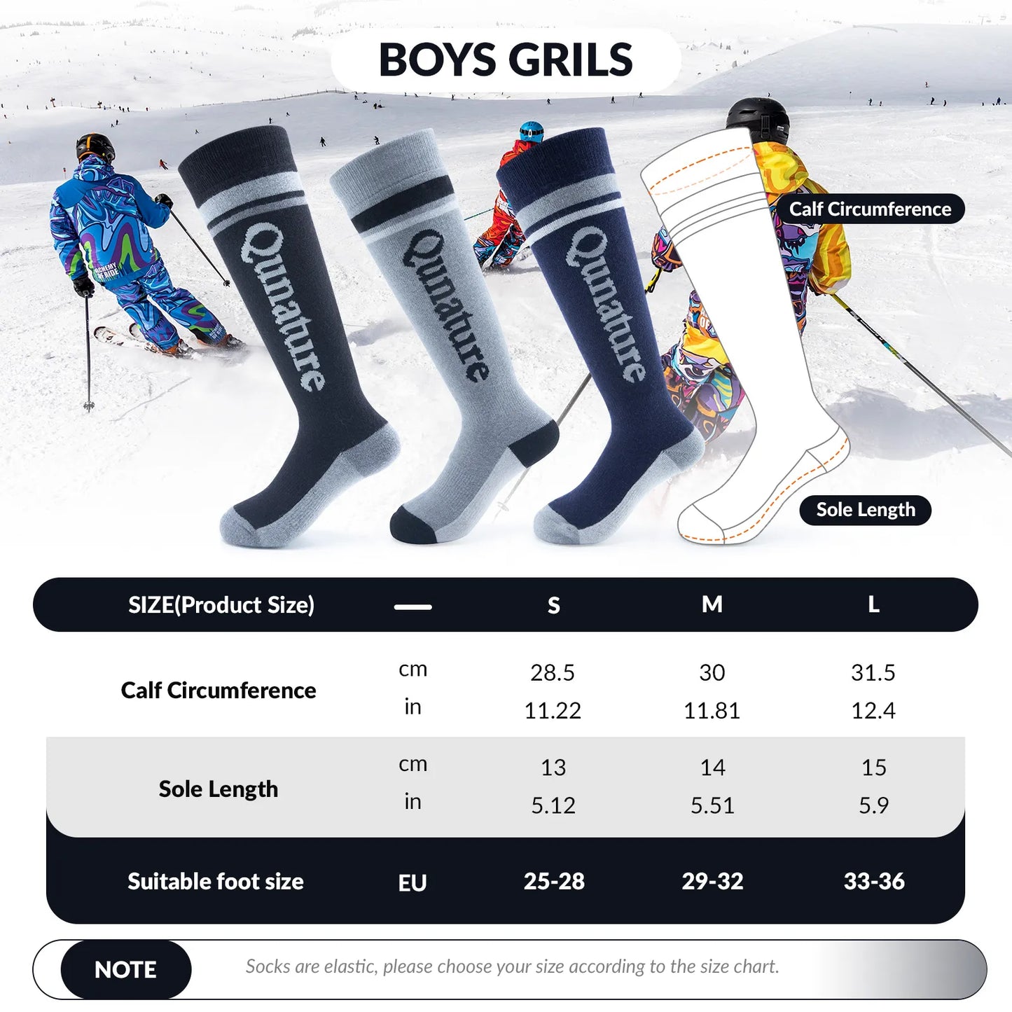 Kids Wool Blend Ski Socks, Cold Weather Knee-high Warm Socks for Winter