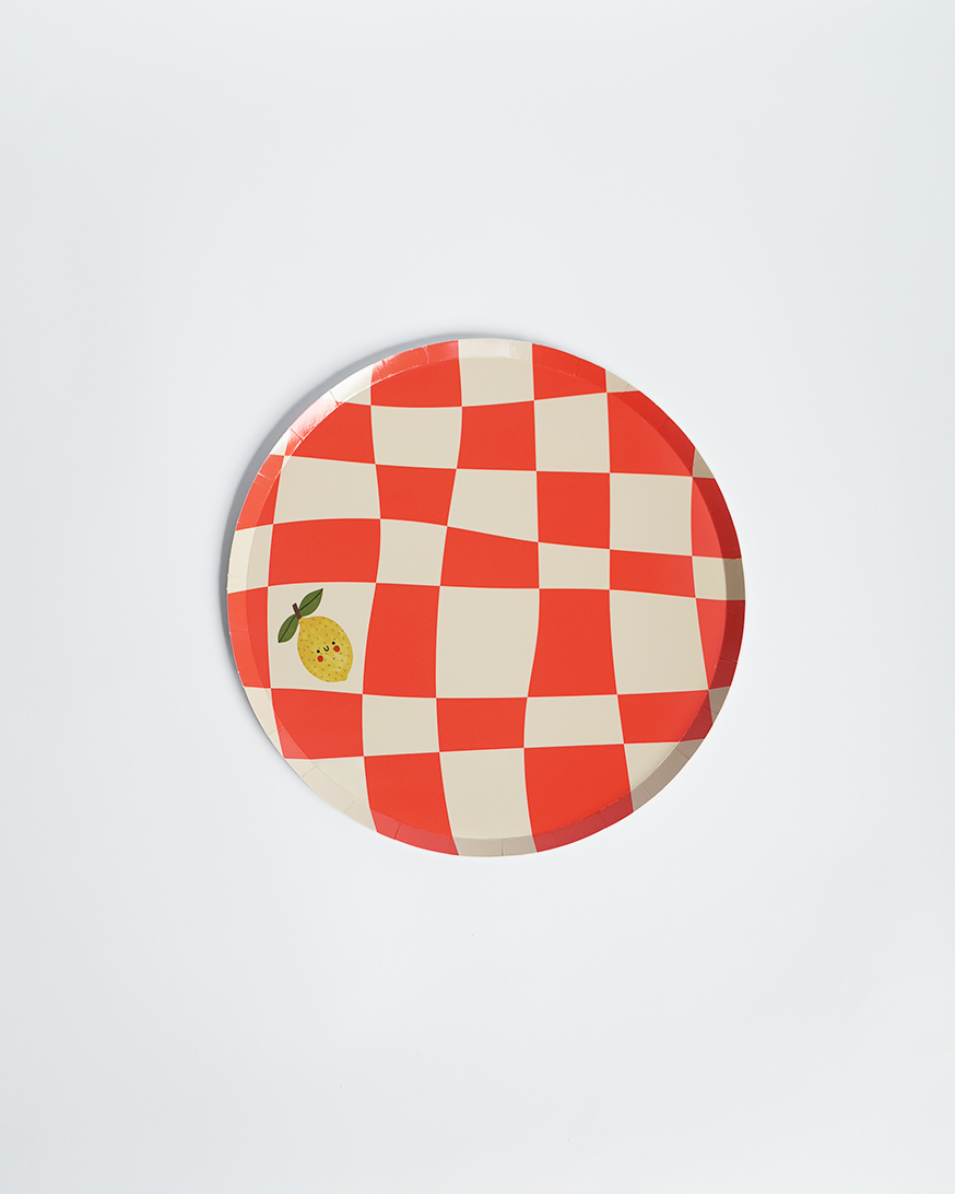 Little Chef Checkered Party Plates (9 Inch, 12 Count) | Kids Cooking Birthday Party Supplies | Colorful Checkerboard Paper Plates