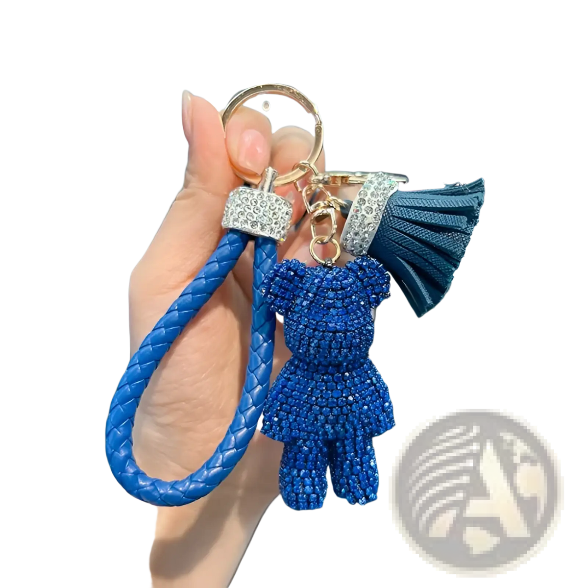 Rhinestone Bear Keychain with Leather Strap and Tassel