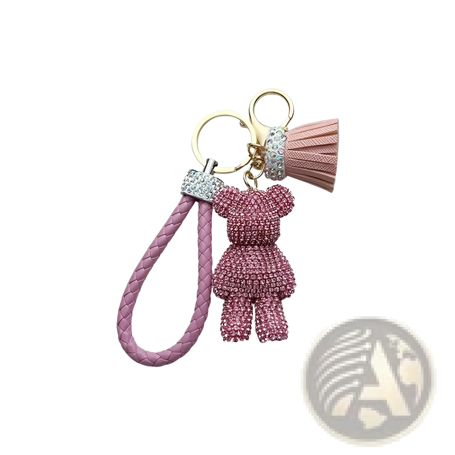 Rhinestone Bear Keychain with Leather Strap and Tassel