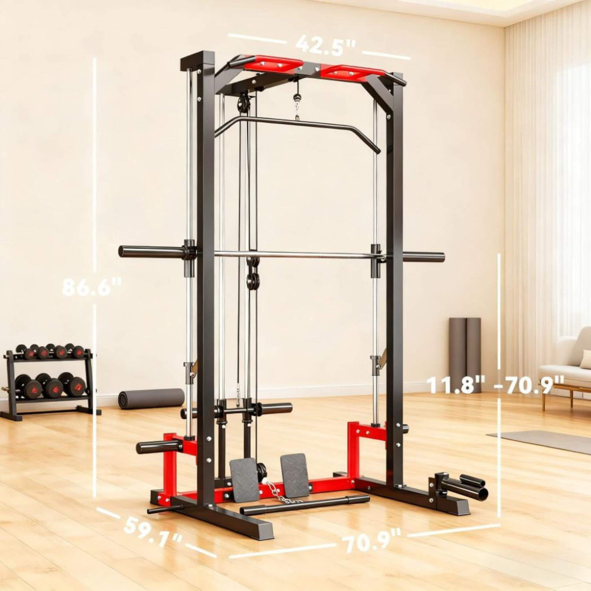 All-In-One Home Gym Squat Rack With Pull Up And Lat System (SAK95431)