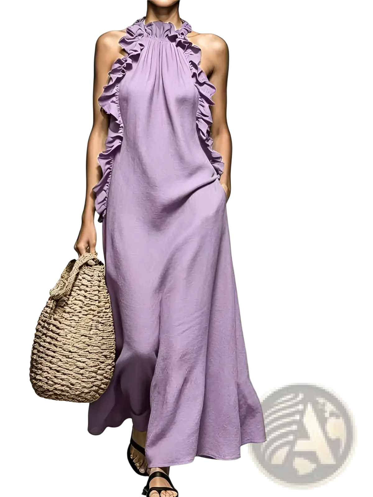 Ruffled Halter Neck Open Back Maxi Resort Dress